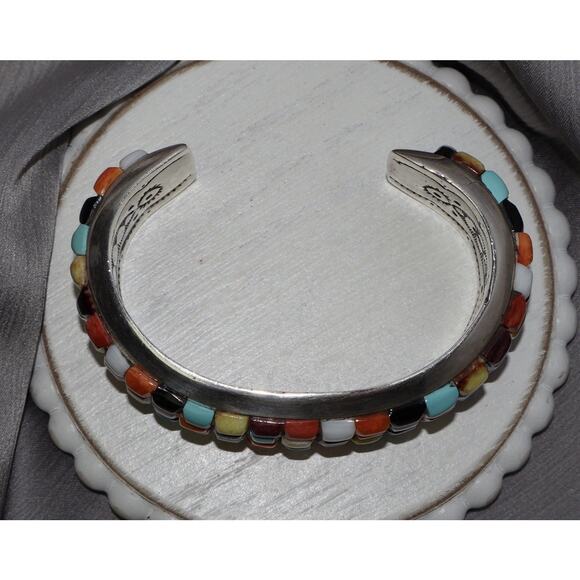 Navajo Ray Adakai 925 Multi-stone Cobblestone Mosaic Inaly Cuff 112.66G / 7.5in - Picture 6 of 9